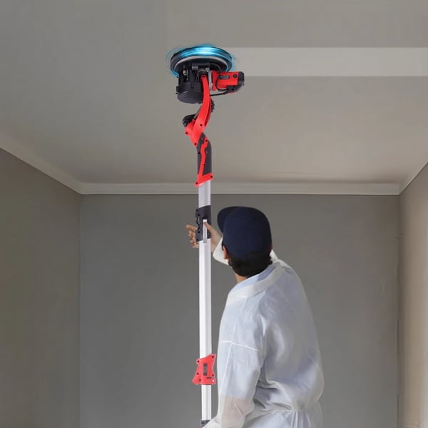 Gipssliber til loft & væg - Excentersliber - 850 W - 6 hastigheder 800–1800 o/min - LED-lys - Støvsæk - 0–90° justerbart hoved - 220 V - Rød