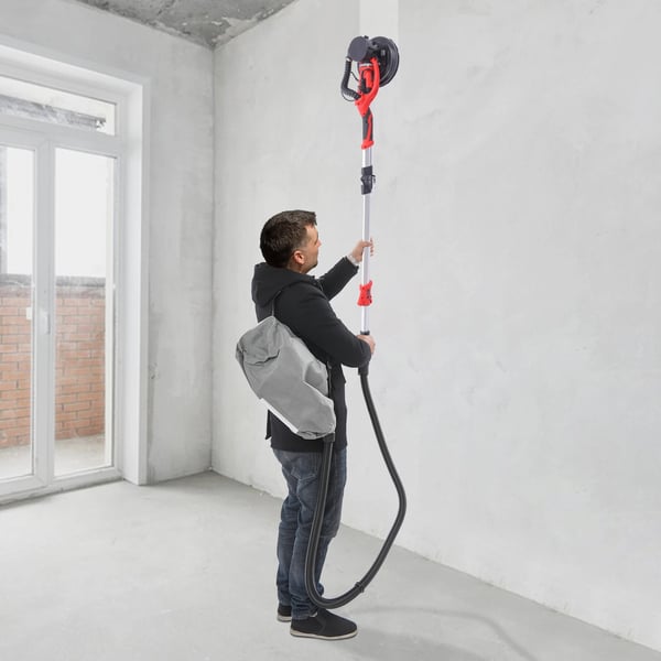 Gipssliber til loft & væg - Excentersliber - 850 W - 6 hastigheder 800–1800 o/min - LED-lys - Støvsæk - 0–90° justerbart hoved - 220 V - Rød