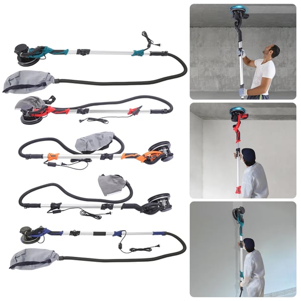 Væg- og loftsliber til gips - Excentersliber - 850W - 800–1800 o/min - 6 Hastigheder - LED-lys - Støvopsamlerpose - Lake Blue