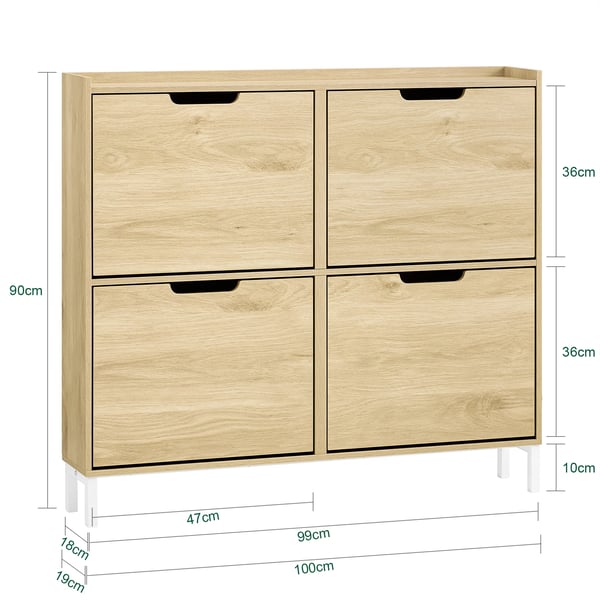 FSR100 skoskab, 4 klapper, 8 hylder, smal, sort
