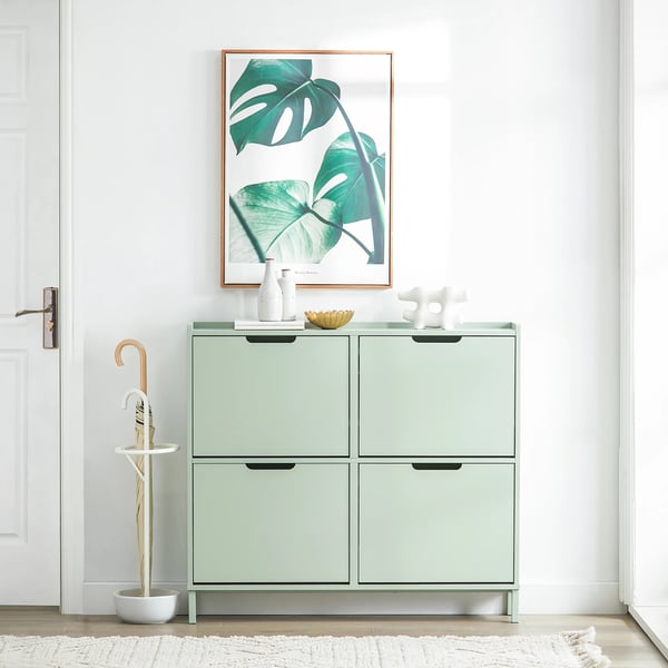 FSR100 skoskab, 4 klaplåger, 8 hylder, smalt design, lysegrøn