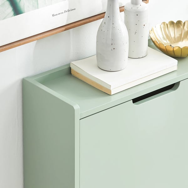 FSR100 skoskab, 4 klaplåger, 8 hylder, smalt design, lysegrøn