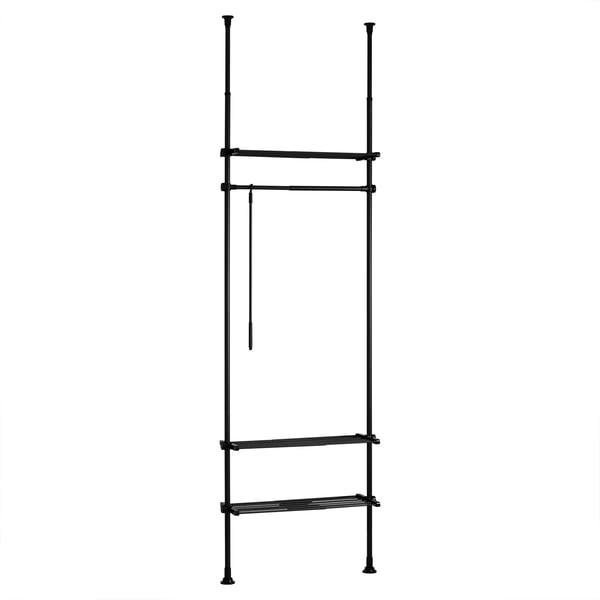 KLS07 teleskopiskt garderobssystem, 1 klädstång, 3 stöd, svart