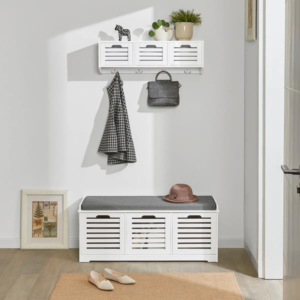 FSR23-W, Skobænk med sædepude, 3 kurve, hvid, ca. 105×43×35 cm