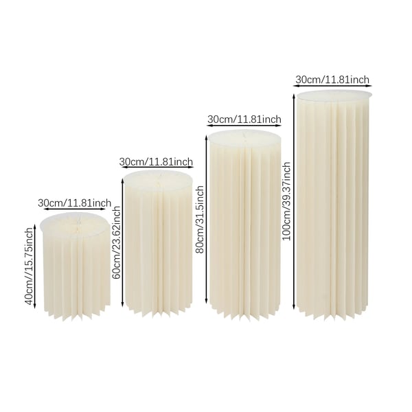 Blomsterställ 4-pack - Dekorationspelare - PVC - Fristående - Bröllop & dessertbord - 40/60/80/100 cm - Vit