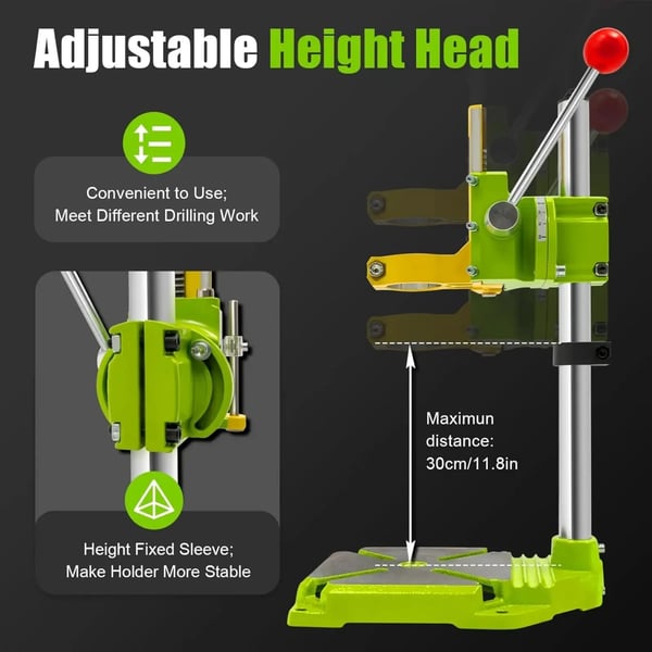 Professionellt borrstativ - Borrguide för handborrmaskin - 90° Vridning - Höjd 490 mm - Max borrdjup 60 mm - Bas 220×160 mm - Järn