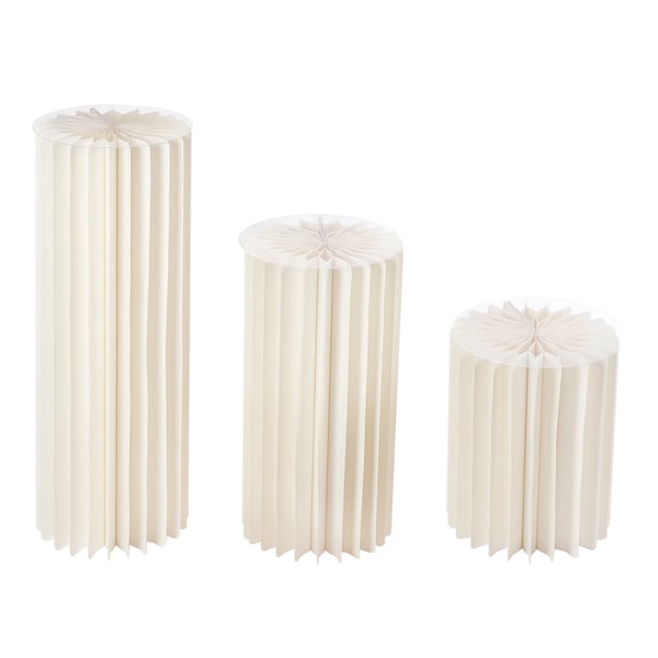 Hopfällbara kartongpiedestaler - Cylinderstativ - 3-pack - 40/60/80 cm - Bröllop, dessertbord & fest - Vit