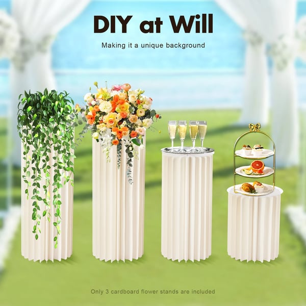 Foldbare pap-pedestaler - Cylinder displaystativer - 3-pak - 40/60/80 cm - Bryllup, dessertbord & fest - Hvid