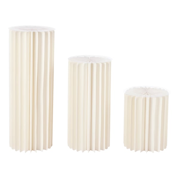 Foldbare pap-pedestaler - Cylinder displaystativer - 3-pak - 40/60/80 cm - Bryllup, dessertbord & fest - Hvid