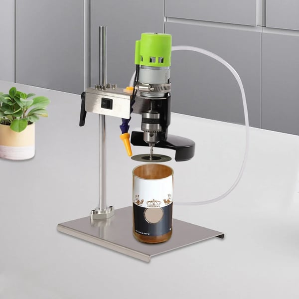 Glas- og vinflaskeskærer - Elektrisk 150 W - 60 mm klinge - 6000 o/min kobbermotor - Lavt støjniveau - Rustfrit stål - 13×20×30 cm - Grøn