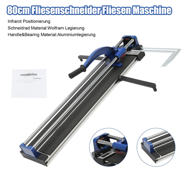 Fliseskærer - Manuel - 800 mm Skærelængde - 15 mm Skæredybde - Glidevogn - Blå