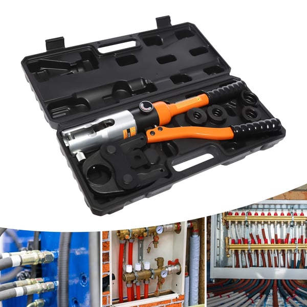 Hydraulisk PEX/PB rørpresstang - CW-1632 - U-bakker U16–U32 - 10 t - Slaglængde 20 mm - Med værktøjskasse - Orange