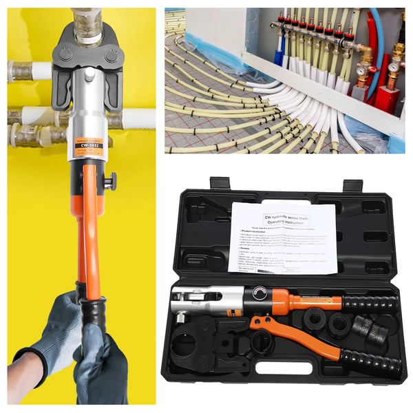 Hydraulisk PEX/PB rørpresstang - CW-1632 - U-bakker U16–U32 - 10 t - Slaglængde 20 mm - Med værktøjskasse - Orange