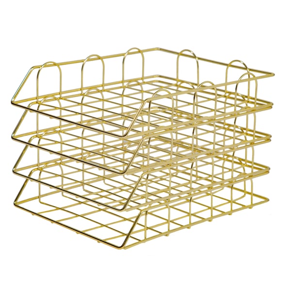 Dokumentbakke 4-etagers - Skrivebordsorganizer/Brevbakke - Metal - Fritstående - Pladsbesparende - Holdbar - Guld