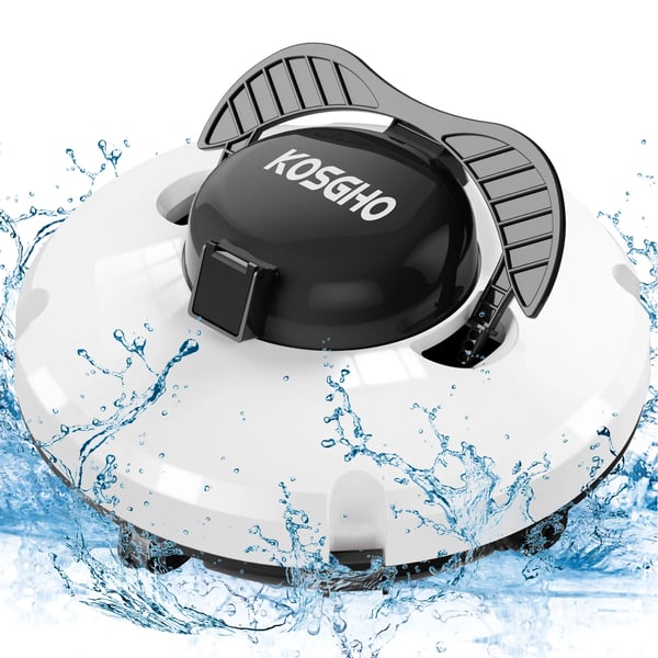 Poolrobot - Ledningsfri poolstøvsuger - To motorer - Selvparkering - Til flad poolbund - Elfenbensfarvet