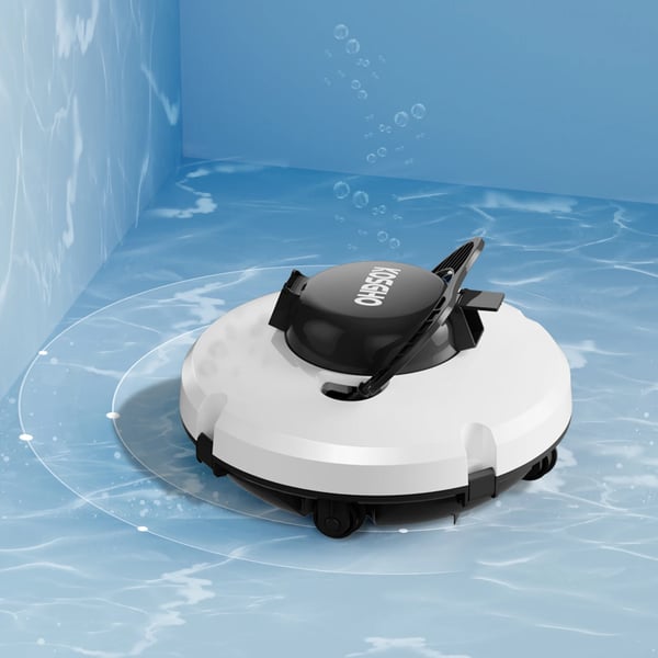 Poolrobot - Ledningsfri poolstøvsuger - To motorer - Selvparkering - Til flad poolbund - Elfenbensfarvet