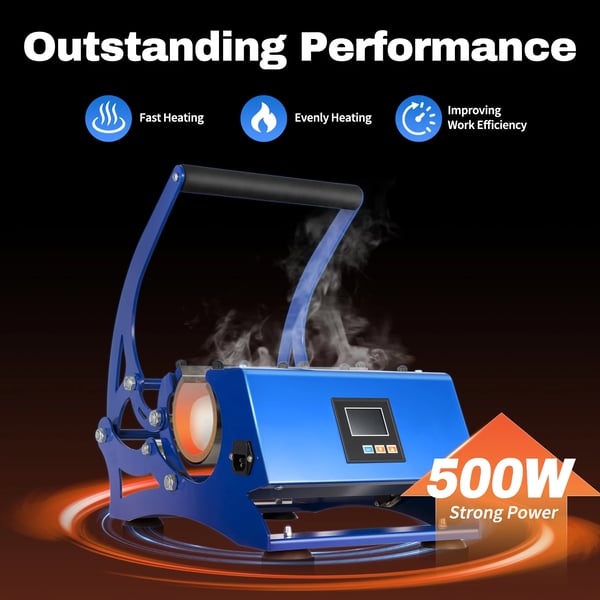 Krus varmepresse - 6‑i‑1 maskine - 500 W 220 V - Udskiftelige underlag - Skridsikre fødder - Metalkonstruktion - Blå