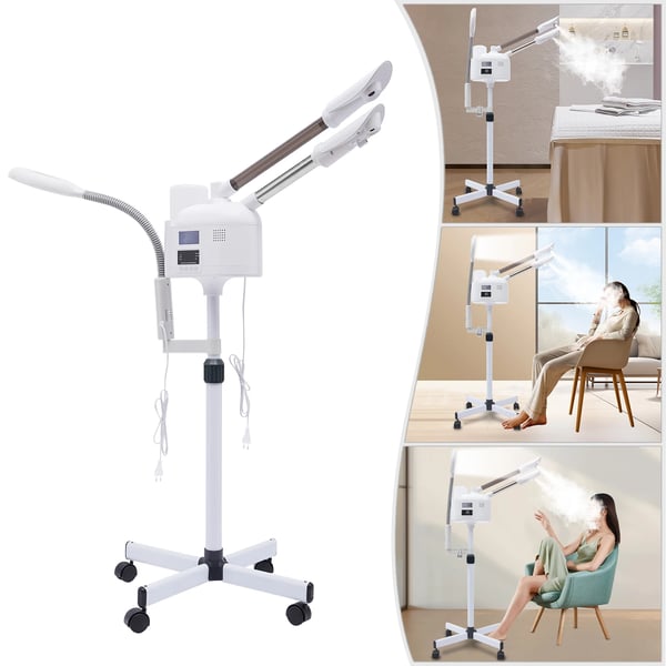 Ansigtsdamper med LED-lupelampe - 3-i-1 - Varm og kold damp - Effekt 750 W - Vandtank 1000 ml - Drift 30 min - EU-stik - Flerfarvet