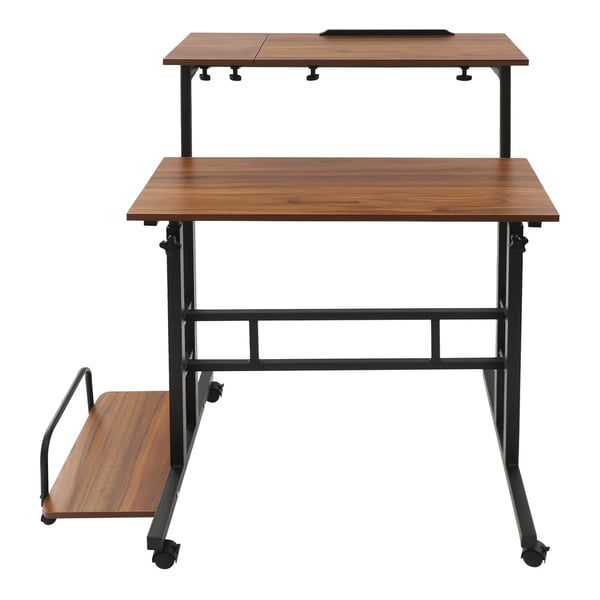 Multifunktionelt foldbart skrivebord - Computer-/laptopbord - Justerbart - 6 universelle hjul - Tastaturhylde - Max 20 kg - Lysegrå