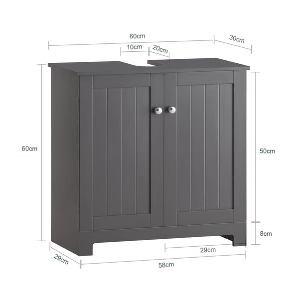 Badrumsskåp - Underskåp för tvättställ - 60×60×30 cm - Självmontering - Mörkgrå
