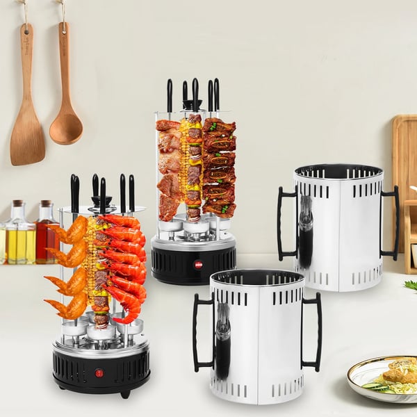 Pystysähkögrilli - SW-6 varrasgrilli - 1000 W - Ruostumaton teräs - Automaattinen pyöritys - Kebabille ja shawarmalle - Musta