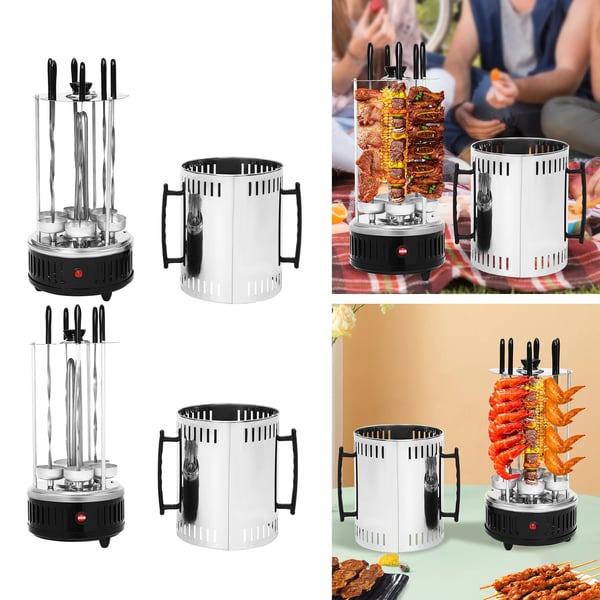 Pystysähkögrilli - SW-6 varrasgrilli - 1000 W - Ruostumaton teräs - Automaattinen pyöritys - Kebabille ja shawarmalle - Musta