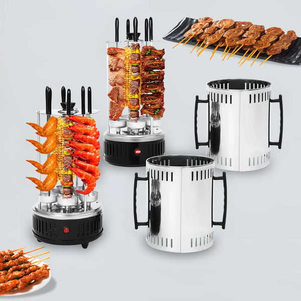 Pystysähkögrilli - SW-6 varrasgrilli - 1000 W - Ruostumaton teräs - Automaattinen pyöritys - Kebabille ja shawarmalle - Musta