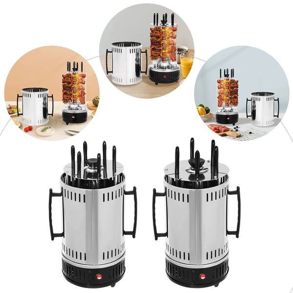 Pystysähkögrilli - SW-6 varrasgrilli - 1000 W - Ruostumaton teräs - Automaattinen pyöritys - Kebabille ja shawarmalle - Musta
