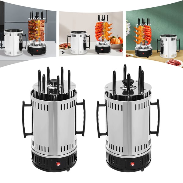 Pystysähkögrilli - SW-6 varrasgrilli - 1000 W - Ruostumaton teräs - Automaattinen pyöritys - Kebabille ja shawarmalle - Musta