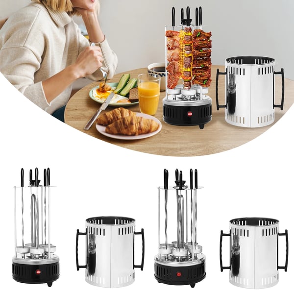 Pystysähkögrilli - SW-6 varrasgrilli - 1000 W - Ruostumaton teräs - Automaattinen pyöritys - Kebabille ja shawarmalle - Musta