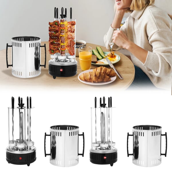 Pystysähkögrilli - SW-6 varrasgrilli - 1000 W - Ruostumaton teräs - Automaattinen pyöritys - Kebabille ja shawarmalle - Musta