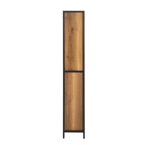 Badeværelseshøjskab BZR62-PF, 3 åbne rum og 1 dør, vintage-look, brun, 30×168×28 cm