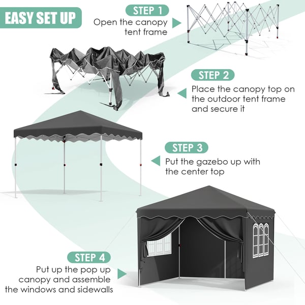 Pavillon Partytelt - Pop-up 3 x 3 m - Med Sidevægge - Stålstel - Oxforddug PVC-belagt - Højde 176–200 cm - Sammenklappelig - Vandtæt - Sort