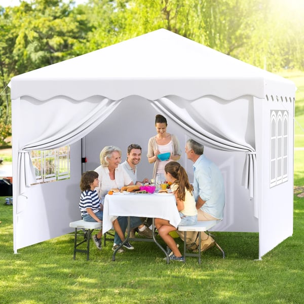 Pop-up paviljonki - Juhlateltta 3x3 m - Korkeussäädettävä 176–200 cm - Teräsrunko - PVC-pinnoitettu Oxford - Sateenkestävä - Sivuseinillä - Valkoinen