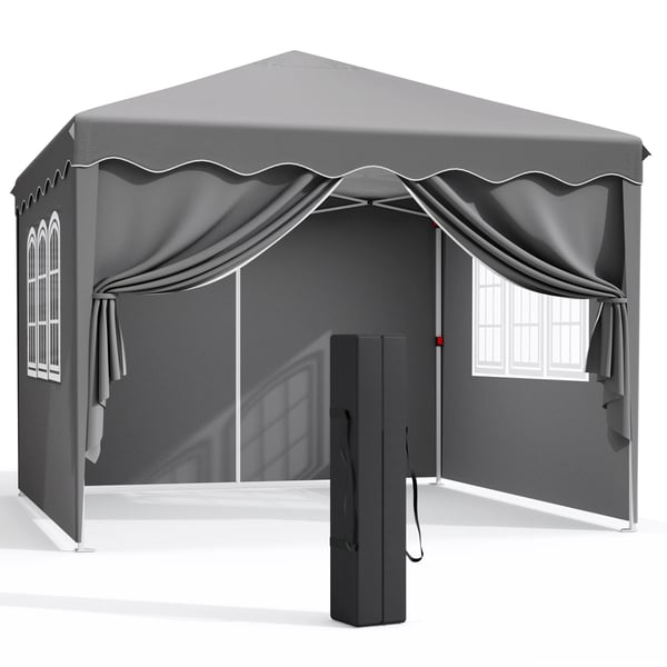 Pop up paviljonki - 3 x 3 m Juhlateltta - Teräsrunko - Oxford-kangas PVC-pinnoite - Säädettävä korkeus 176–200 cm - Sateenkestävä - Tummanharmaa