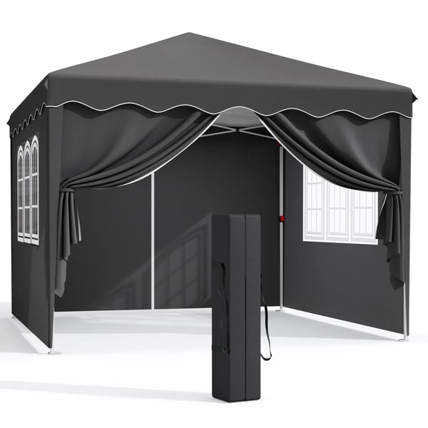 Partytält Paviljong - Pop-up 3 x 3 m - Med Sidoväggar - Stålstomme - Oxfordduk PVC-belagd - Höjd 176–200 cm - Hopfällbar - Vattentät - Svart
