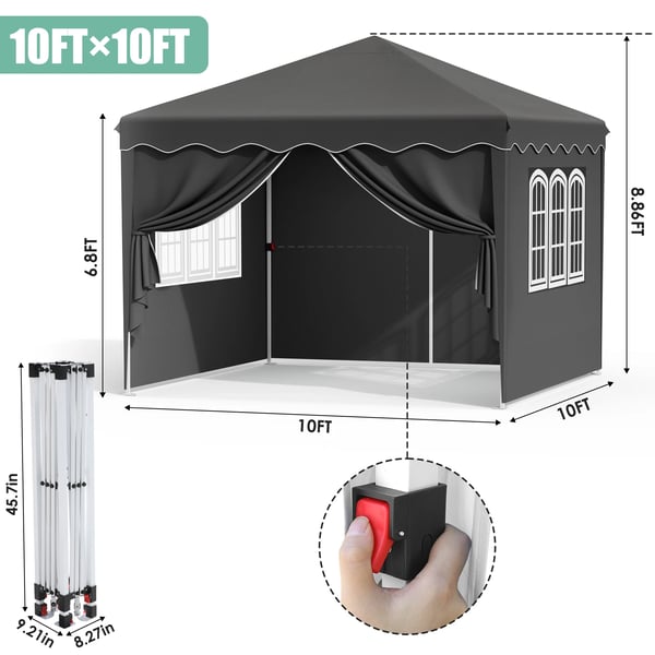 Pavillon Partytelt - Pop-up 3 x 3 m - Med Sidevægge - Stålstel - Oxforddug PVC-belagt - Højde 176–200 cm - Sammenklappelig - Vandtæt - Sort