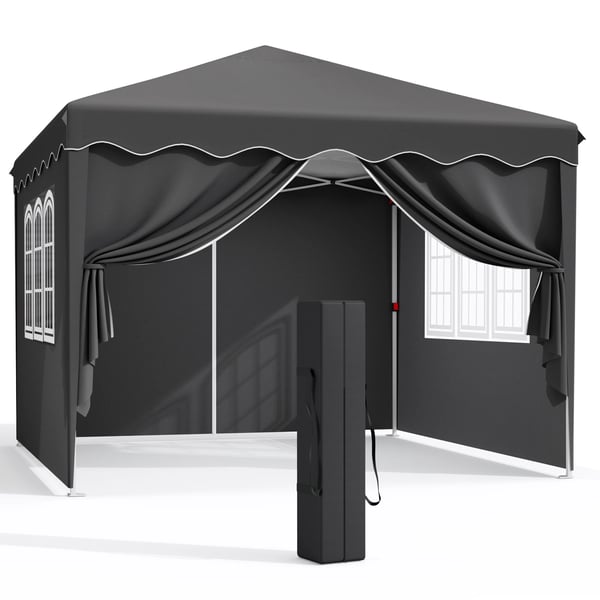 Pavillon Partytelt - Pop-up 3 x 3 m - Med Sidevægge - Stålstel - Oxforddug PVC-belagt - Højde 176–200 cm - Sammenklappelig - Vandtæt - Sort
