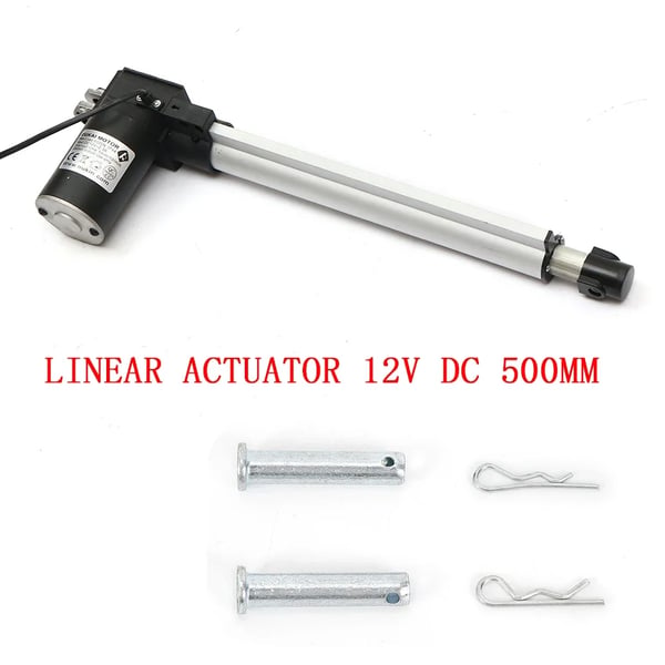 Elektrisk lineær aktuator - 12V DC - Slaglængde 500 mm - 6000 N tryk/4000 N træk - 5 mm/s - 48 dB - IP44 - Sort