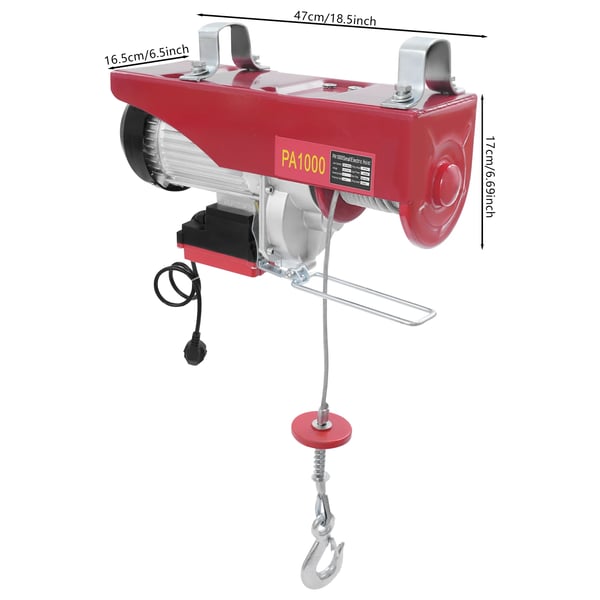 Sähkötalja vaijerilla - Sähkövinssi - 1 t/500 kg (Kaksoisköysi/Yksiköysi) - 220V 50Hz - Nostokorkeus 12 m/6 m - Langaton kaukosäädin