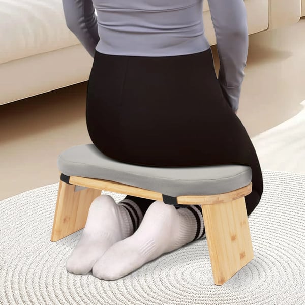 Meditaatio- ja polvistumajakkara - Taitettava polvistustuoli - Ergonominen 5° kallistus - Bambua, sametti/vaahtomuovityyny - Kantavuus 180 kg