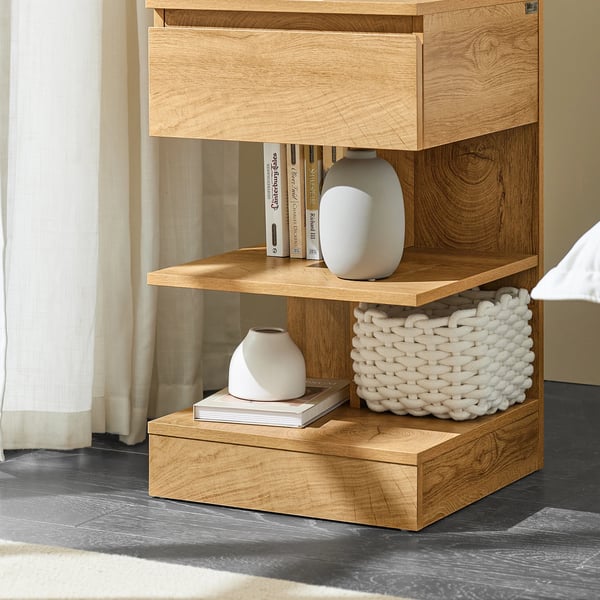 FBT49, natbord/sidebord, 1 skuffe, 3 hylder, kaffebrun, BxHxD ca. 39x65x39 cm