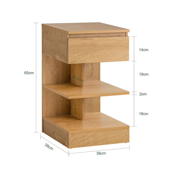 FBT49, natbord/sidebord, 1 skuffe, 3 hylder, kaffebrun, BxHxD ca. 39x65x39 cm