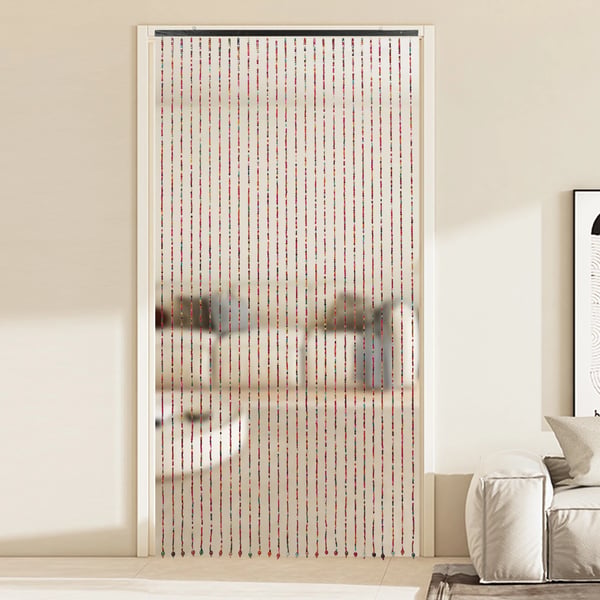 Oviverho puuhelmistä - Helmiverho - Koko 90 x 175 cm - 27 Nauhaa - Sisältää Tangon - Koottava - Ruskea
