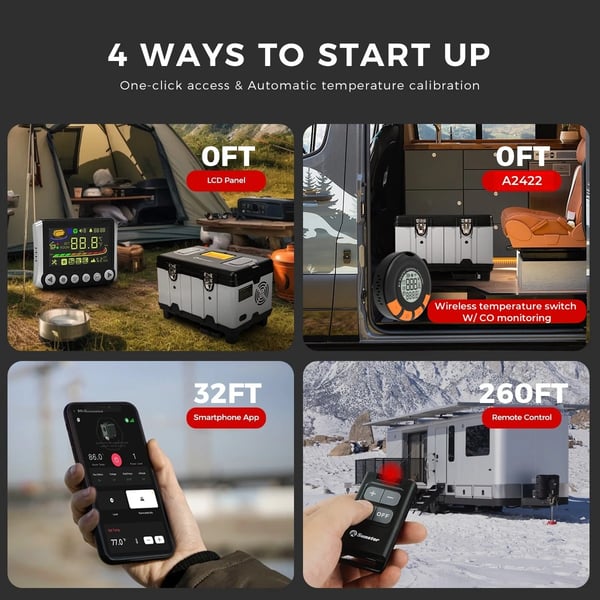 Diesel pysäköintilämmitin - TB10 Pro työkalulaatikkolämmitin - 8 kW - 12/24V&110–240V AC - CO-valvonta - LCD+kaukosäädin+BT - 6 l säiliö - Musta