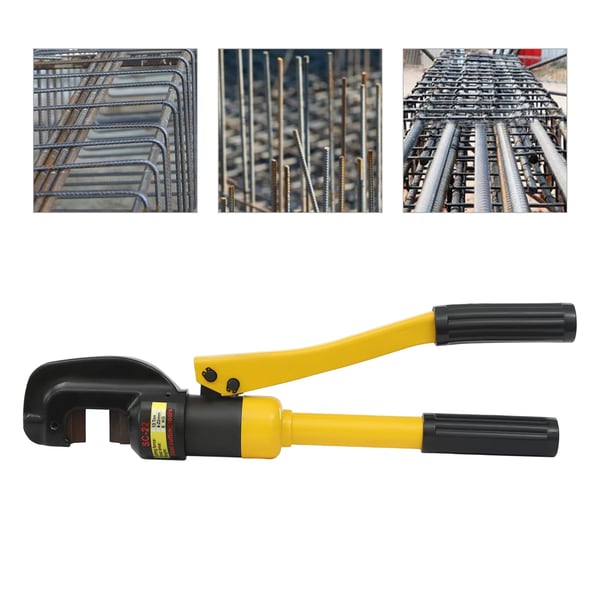 Hydraulinen raudoitusleikkuri - Leikkaustyökalu - 4–22 mm Kapasiteetti - 13 t/13000 kg - C-mallinen pää - Nopea muotin vaihto - Keltainen