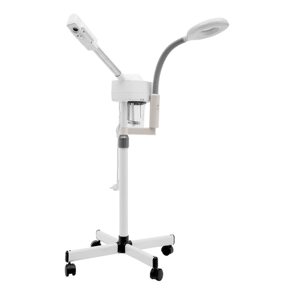Professionel ansigtsdamper/vapozon - 2-i-1 med 5x luplampe - 800 W - Til salon & spa - Luftfugter - Hvid