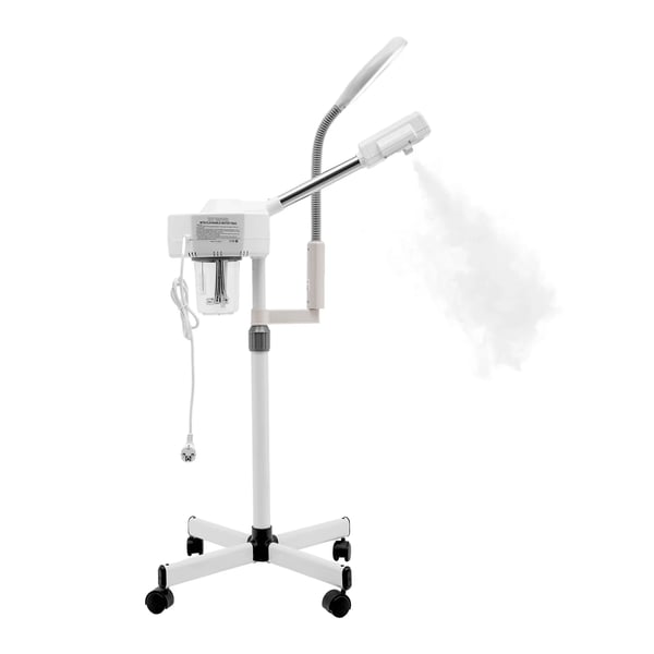 Professionel ansigtsdamper/vapozon - 2-i-1 med 5x luplampe - 800 W - Til salon & spa - Luftfugter - Hvid