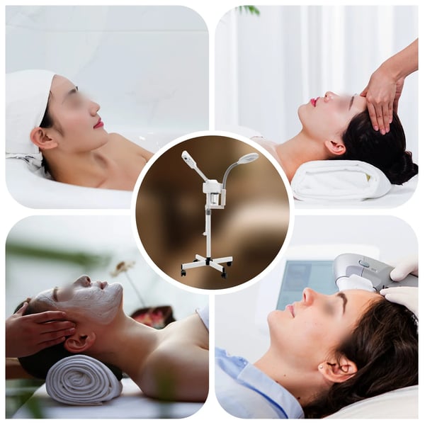 Professionel ansigtsdamper/vapozon - 2-i-1 med 5x luplampe - 800 W - Til salon & spa - Luftfugter - Hvid