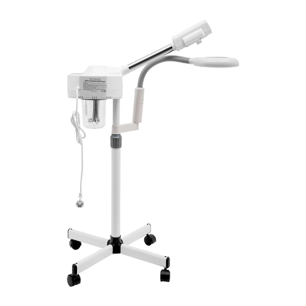 Professionel ansigtsdamper/vapozon - 2-i-1 med 5x luplampe - 800 W - Til salon & spa - Luftfugter - Hvid